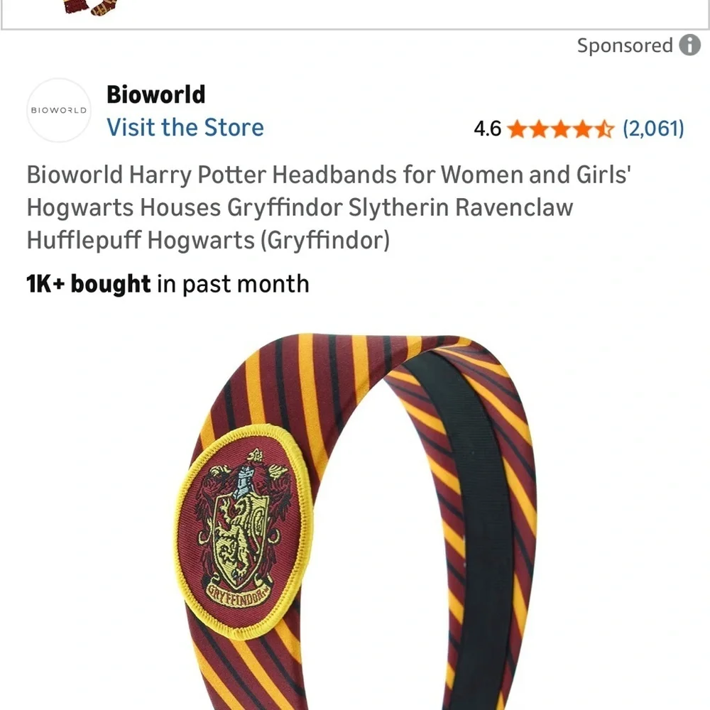 Harry Potter Gryffindor Headband Hogwarts House Crest Red Gold Striped
